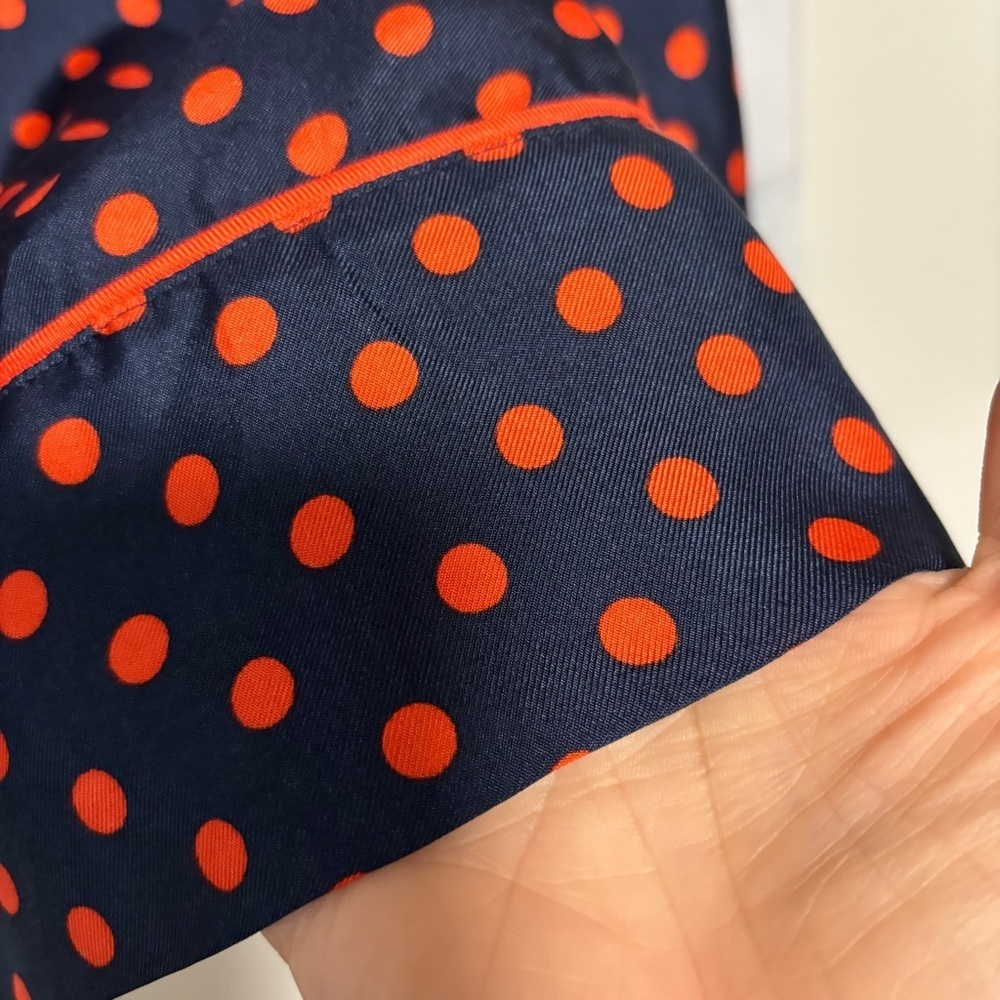 NEW J. Crew Collection Silk-Twill Navy/Orange Polka Dot Popover Blouse Size M - Picture 7 of 8